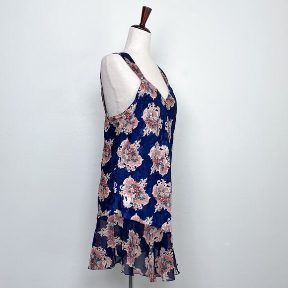 Vintage J.O. Intimates Blue Chiffon/Satin Floral Lingerie Slip - Picture 5 of 9